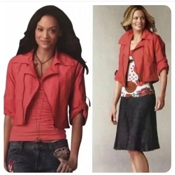 Cabi Scooter Cropped Coral Moto Jacket Size Medium Asymetrical Zipper Style 913 - Picture 1 of 12